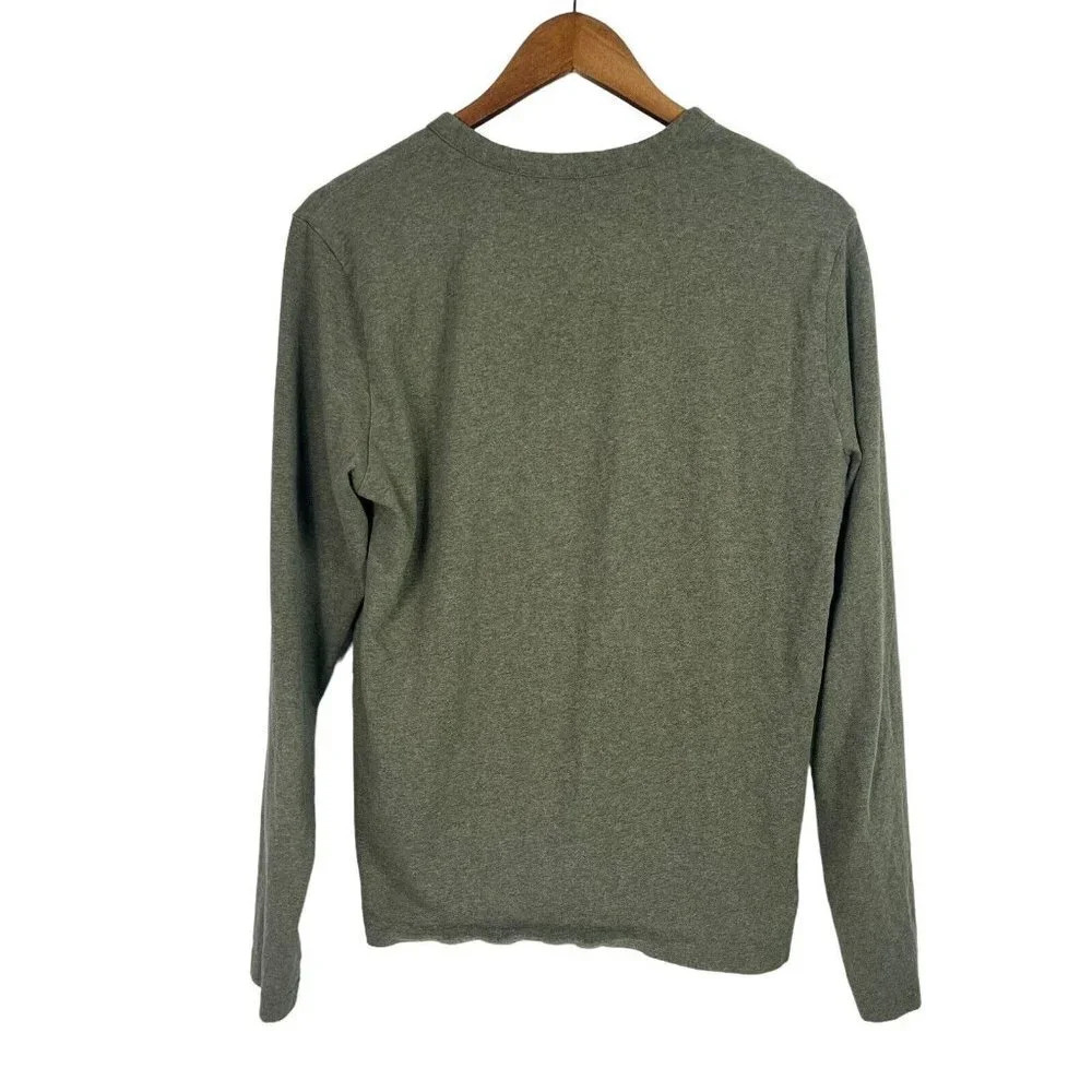 Everlane Shirt Mens Medium Green Long Sleeve Henley T-Shirt Pullover 1/4 Button - Picture 2 of 4